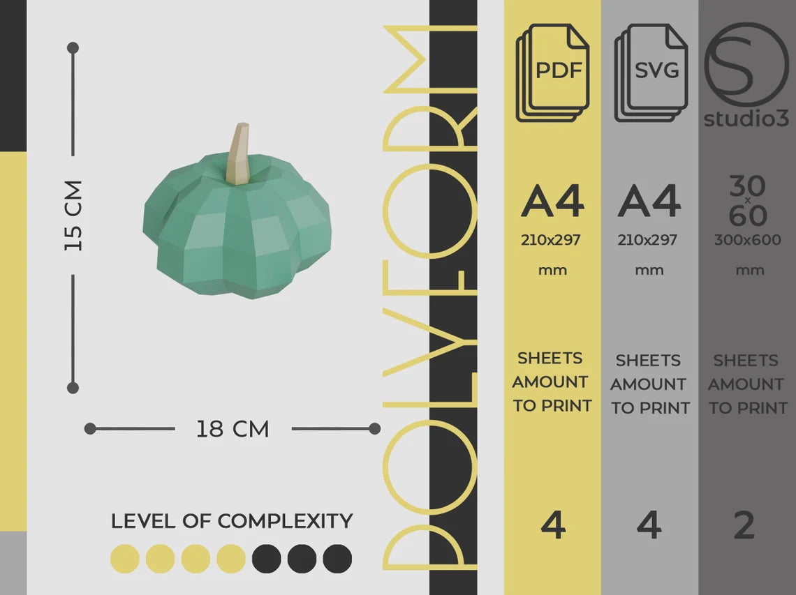 Modèle PDF Pumpkin Low Poly Halloween Papercraft - Fold & Craft -
