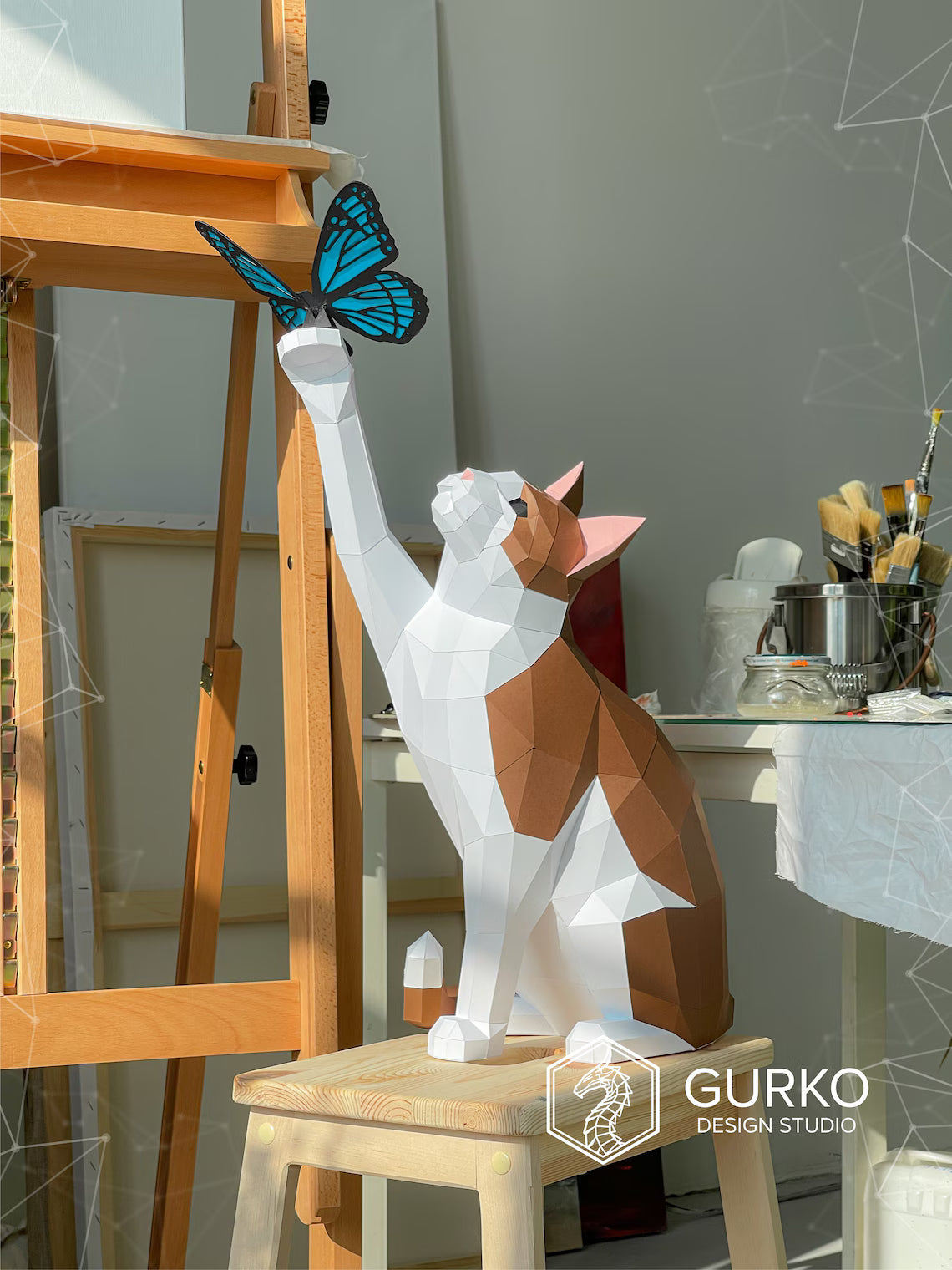 Papercraft chat avec papillon -Fold & Craft -