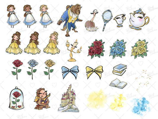 La Belle et la Bête Clipart -Fold & Craft -