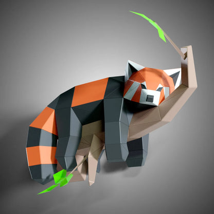 Sculpture en papier panda roux paresseux dans un arbre -Fold & Craft -