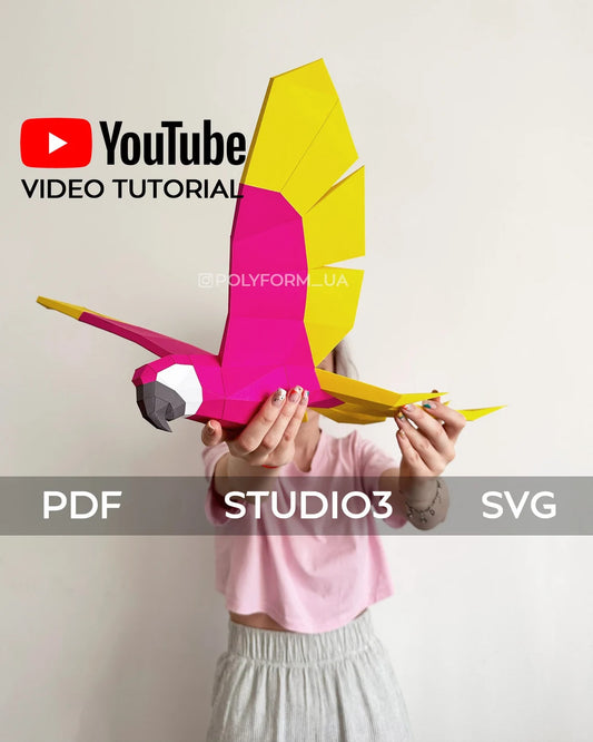 PERROQUET 1 Low Poly Oiseau Papercraft PDF  - Fold & Craft -