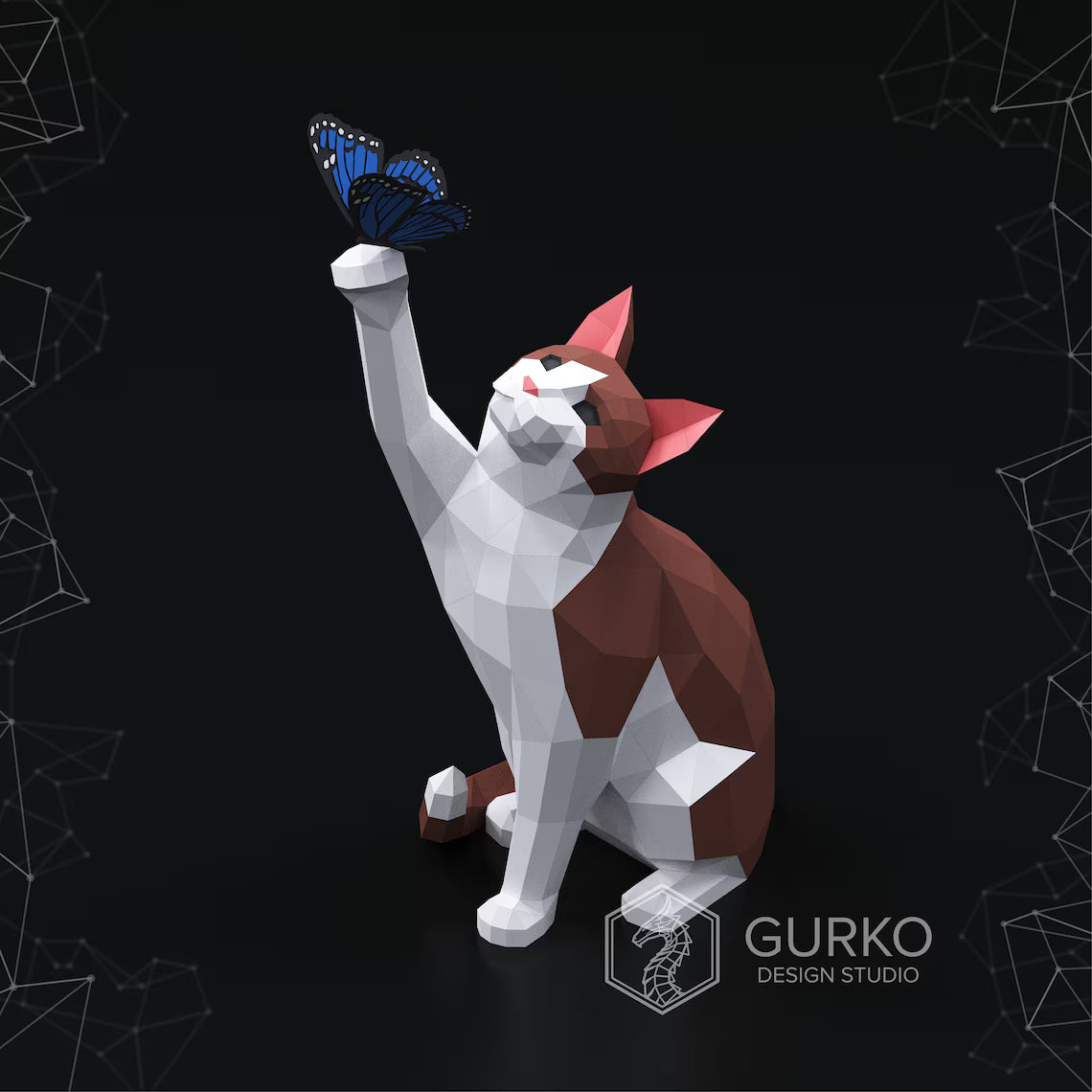 Papercraft chat avec papillon -Fold & Craft -