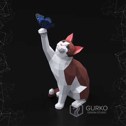 Papercraft chat avec papillon -Fold & Craft -