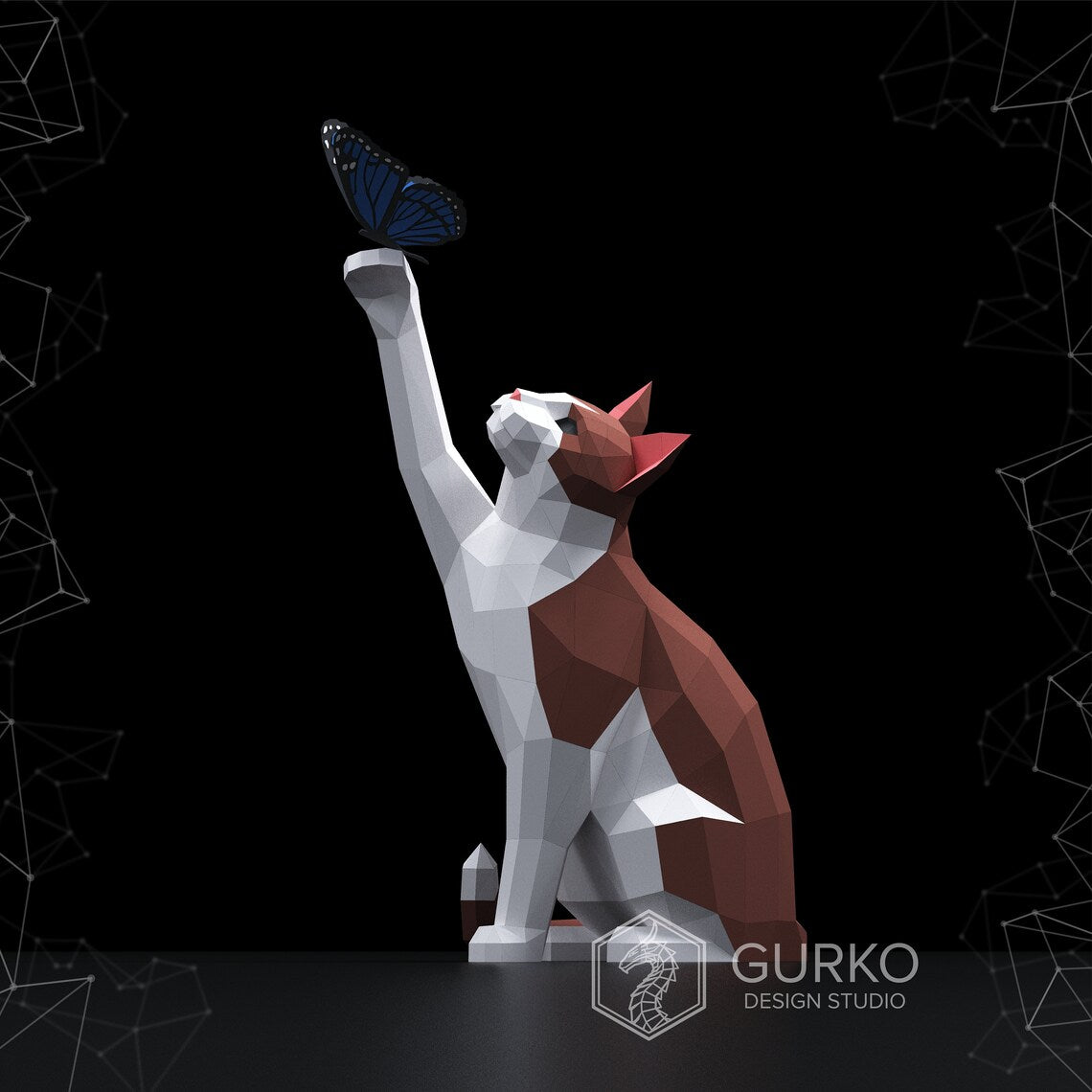 Papercraft chat avec papillon -Fold & Craft -