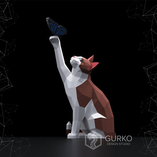 Papercraft chat avec papillon -Fold & Craft -