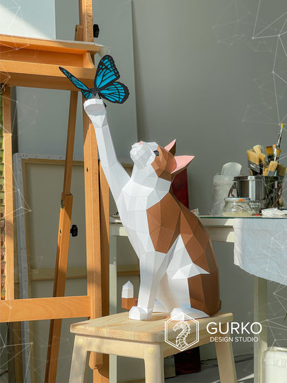 Papercraft chat avec papillon -Fold & Craft -