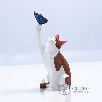 Papercraft chat avec papillon -Fold & Craft -