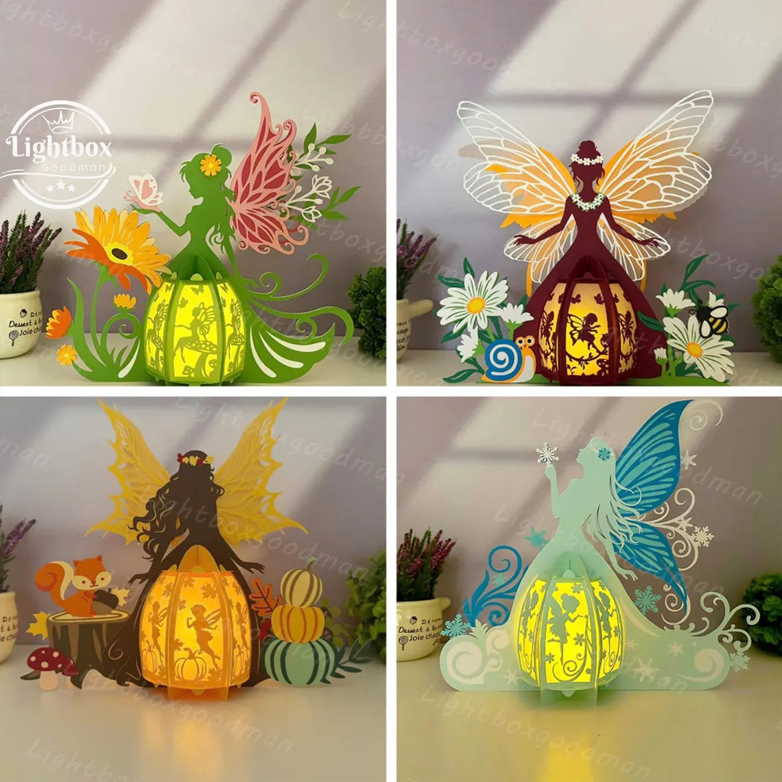 Pack 4 saisons lanterne de fée SVG - Fold & Craft -