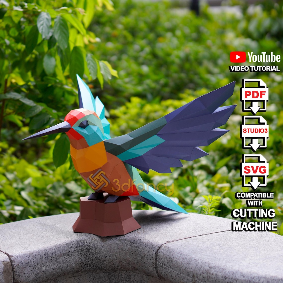 Colibri low poly papercraft PDF - Fold & Craft -