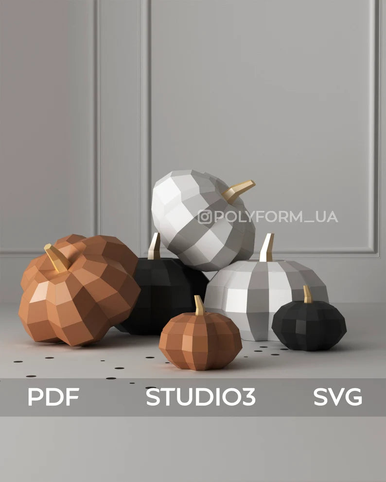 Modèle PDF Pumpkin Low Poly Halloween Papercraft - Fold & Craft -