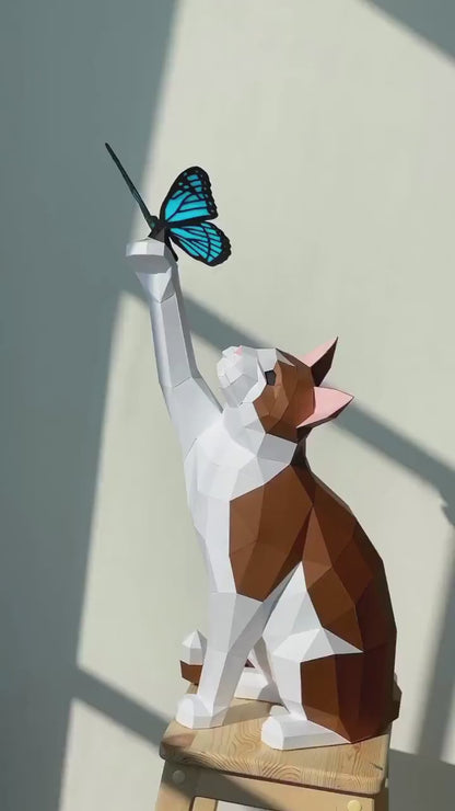 Papercraft chat avec papillon -Fold & Craft -