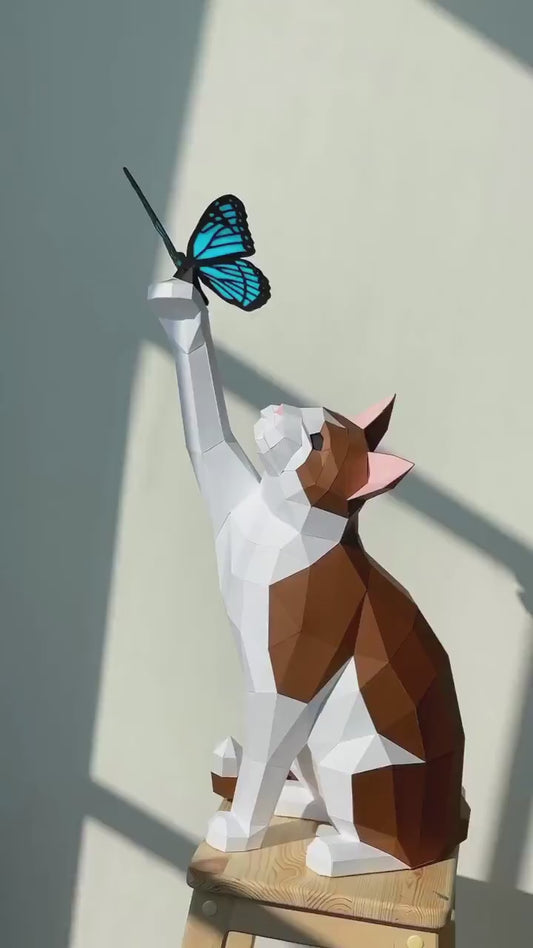 Papercraft chat avec papillon -Fold & Craft -